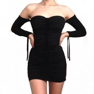 LOLITA off the shoulder black ruched dress